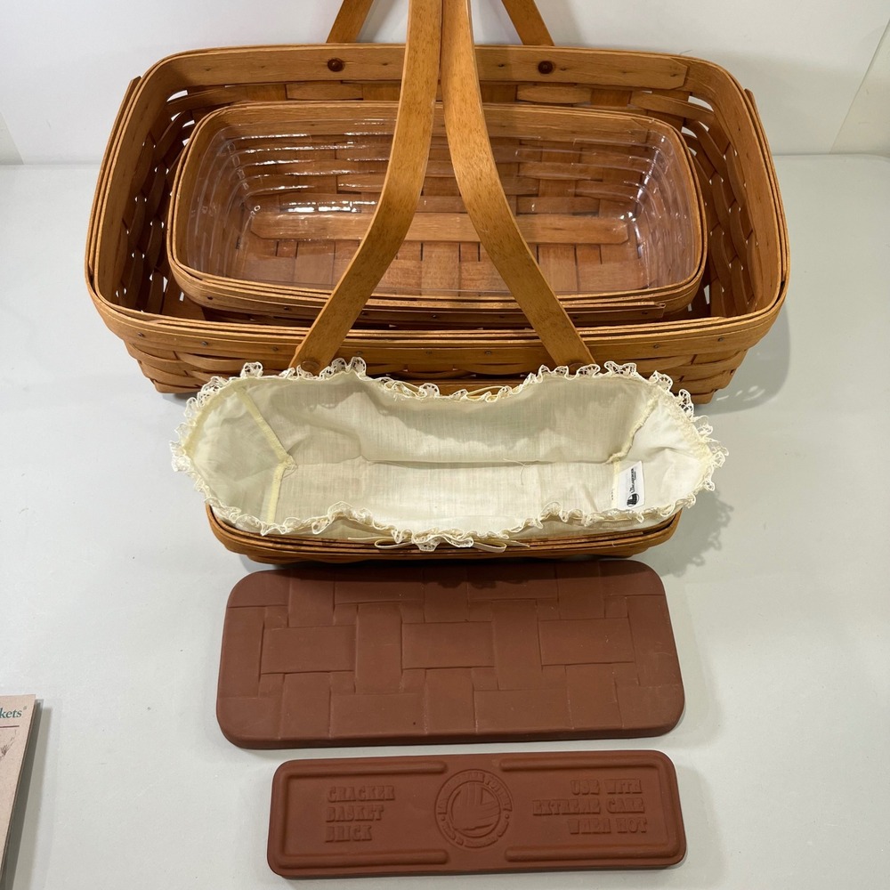 Vtg Longaberger Baskets Set 7 Piece Large Woven Wood Bread Warmers Farmhouse - Picture 3 of 8